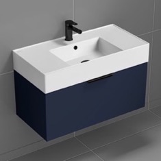 Floating Bathroom Vanity, Modern, Blue, 32 inch